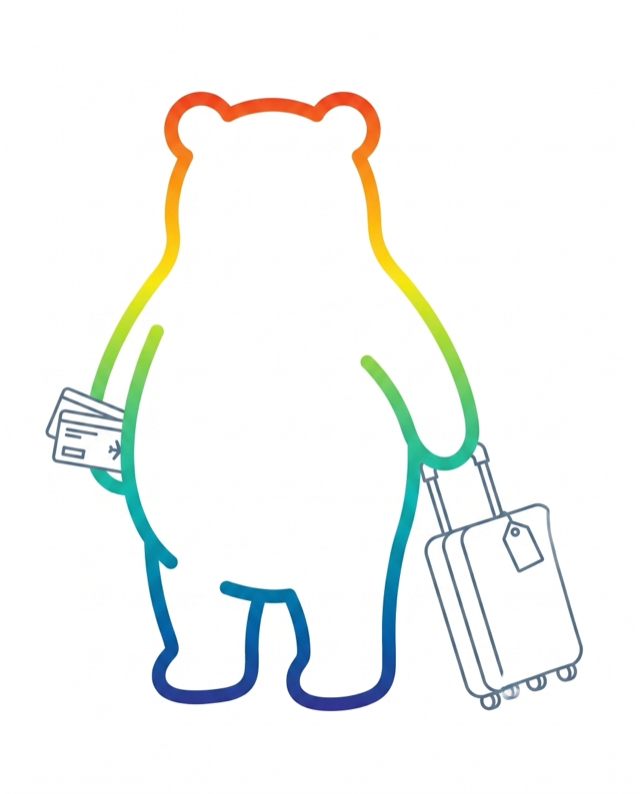 AuraBear with a suitcase and boarding passes